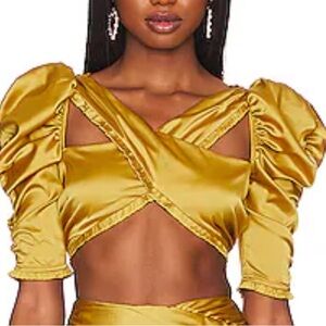New Free People FOR LOVE AND LEMONS Alia Cross Front Crop Top $153 SZM Gold